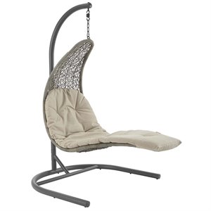 Modway Landscape Rattan & Fabric Patio Swing Chair in Light Gray and Beige