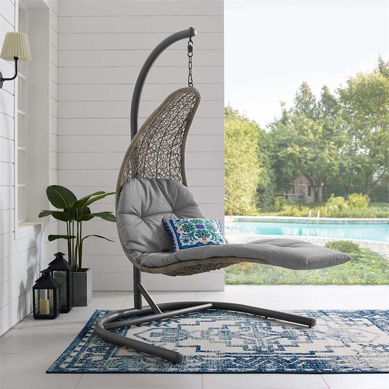 Modway Landscape Rattan & Fabric Patio Swing Chair in Light Gray and Gray