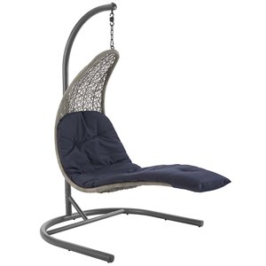 Modway Landscape Rattan & Fabric Patio Swing Chair in Light Gray and Navy
