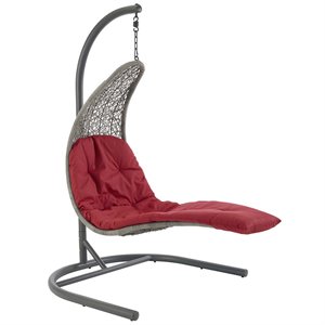 Modway Landscape Rattan & Fabric Patio Swing Chair in Light Gray and Red