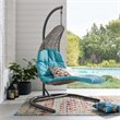 Modway Landscape Rattan & Fabric Patio Swing Chair in Light Gray and Turquoise