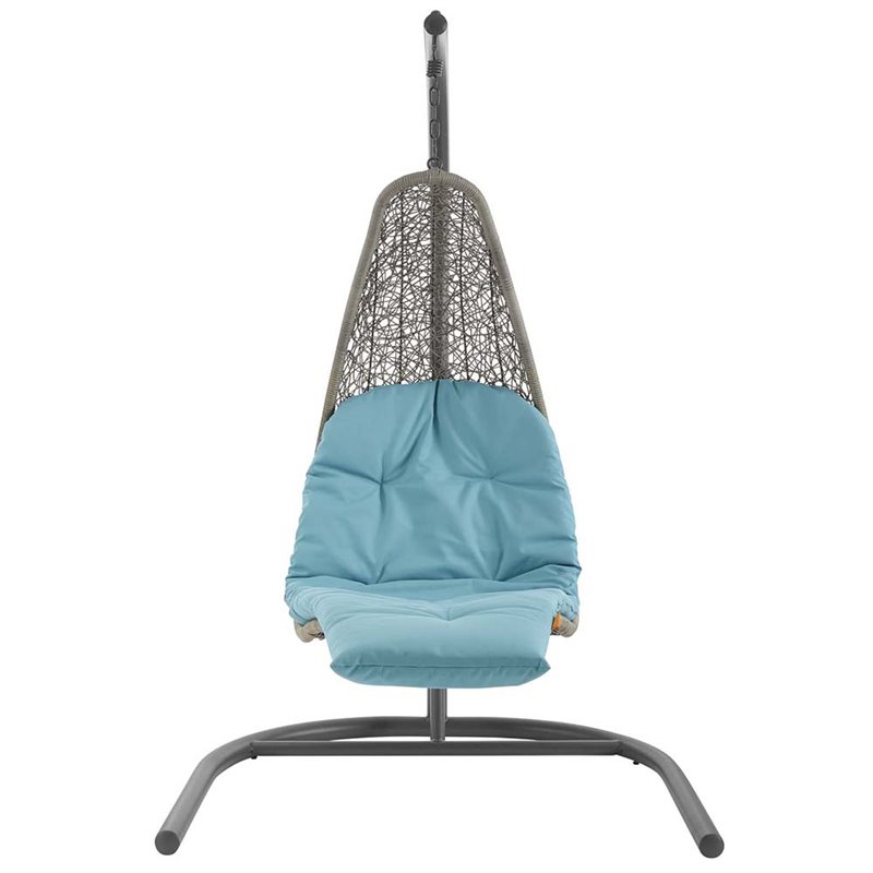 Modway Landscape Rattan & Fabric Patio Swing Chair in Light Gray and Turquoise