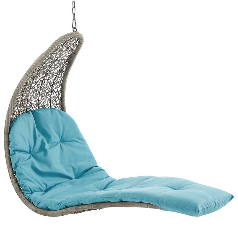 Modway Landscape Rattan & Fabric Patio Swing Chair in Light Gray and Turquoise