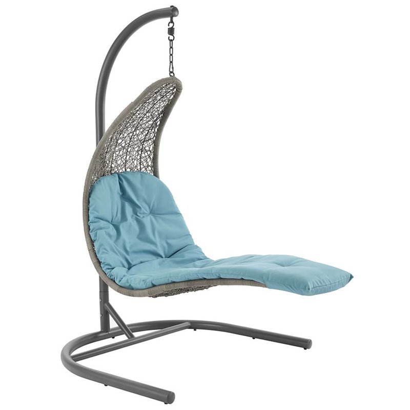 Modway Landscape Rattan & Fabric Patio Swing Chair in Light Gray and Turquoise