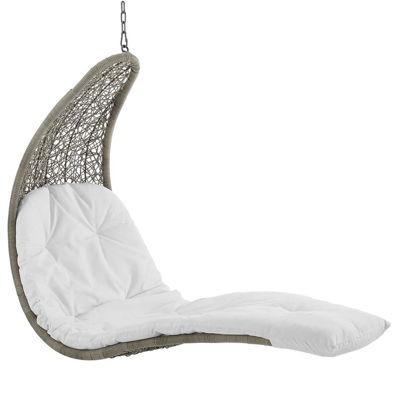 Modway Landscape Rattan & Fabric Patio Swing Chair in Light Gray and White