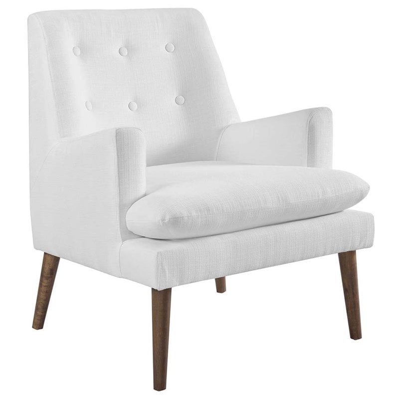 Modway Leisure Tufted Fabric Lounge Chair in White and Walnut