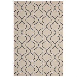 Modway Linza 5' x 8' Wave Abstract Trellis Area Rug in Beige and Gray