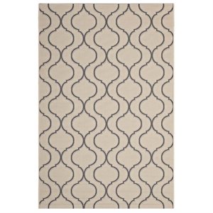 Modway Linza 8' x 10' Wave Abstract Trellis Area Rug in Beige