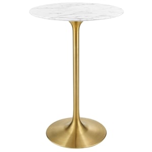Modway Lippa 28&quot Round Metal & Faux Marble Bar Table in Gold and White
