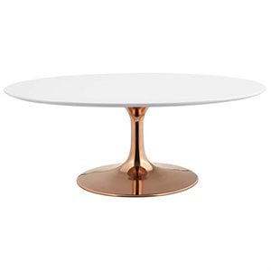 Modway Lippa 42&quot Oval Metal & Wood Accent Coffee Table in Rose and White