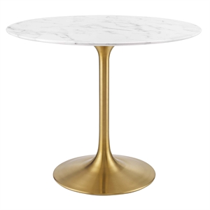 Modway Lippa 36&quot Round Faux Marble & Metal Dining Table in Gold and White