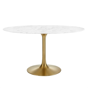 Modway Lippa 54&quot Oval Faux Marble & Metal Dining Table in Gold and White