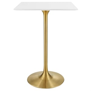 Modway Lippa 28&quot Square Metal & Wood Bar Table in Gold and White