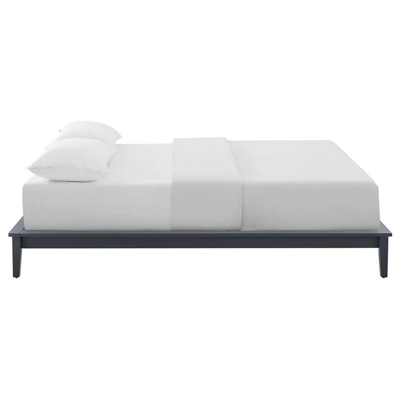 Modway Lodge Queen Modern Solid Wood Platform Bed Frame in Gray