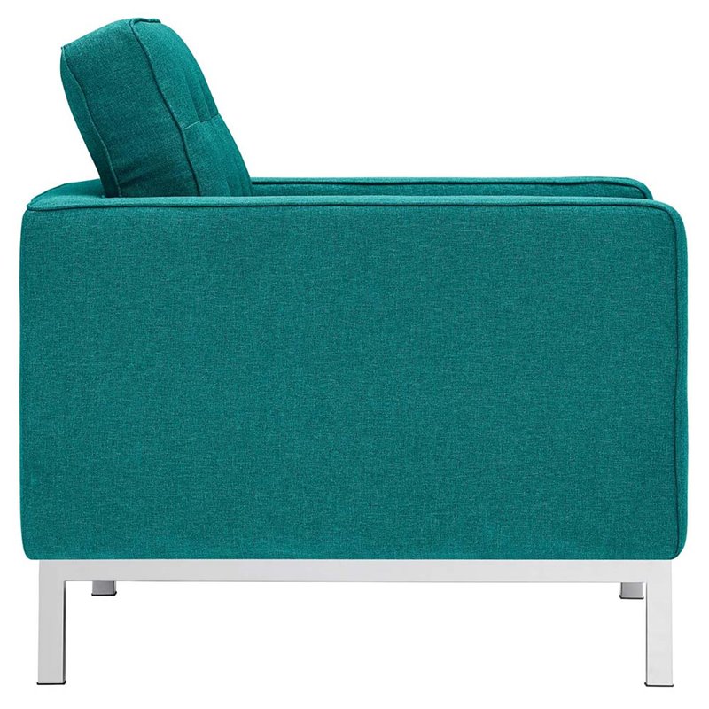 Modway Loft Upholstered Fabric and Stainless Steel Armchairs in Teal (Set of 2)