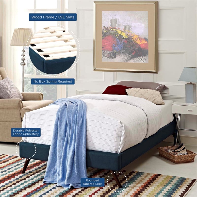 Modway Loryn Twin Polyester Fabric Bed Frame with Round Splayed Legs in Azure