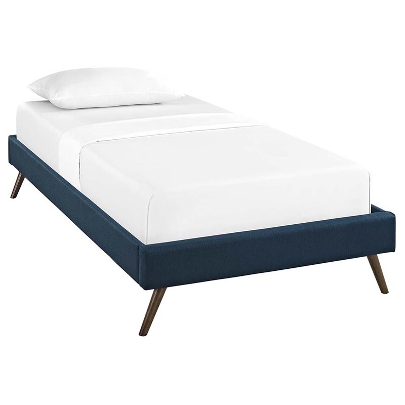 Modway Loryn Twin Polyester Fabric Bed Frame with Round Splayed Legs in Azure