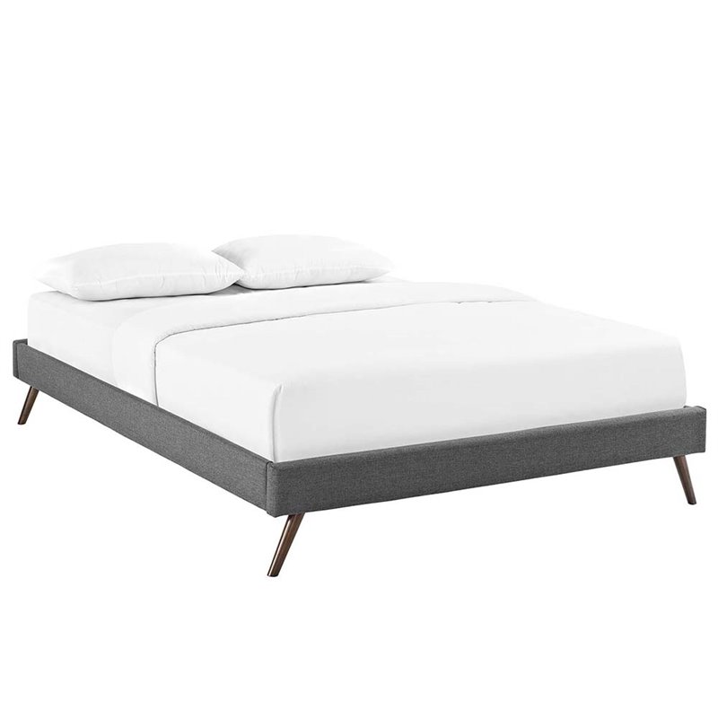 Modway Loryn Full Polyester Fabric Bed Frame with Round Splayed Legs in Gray