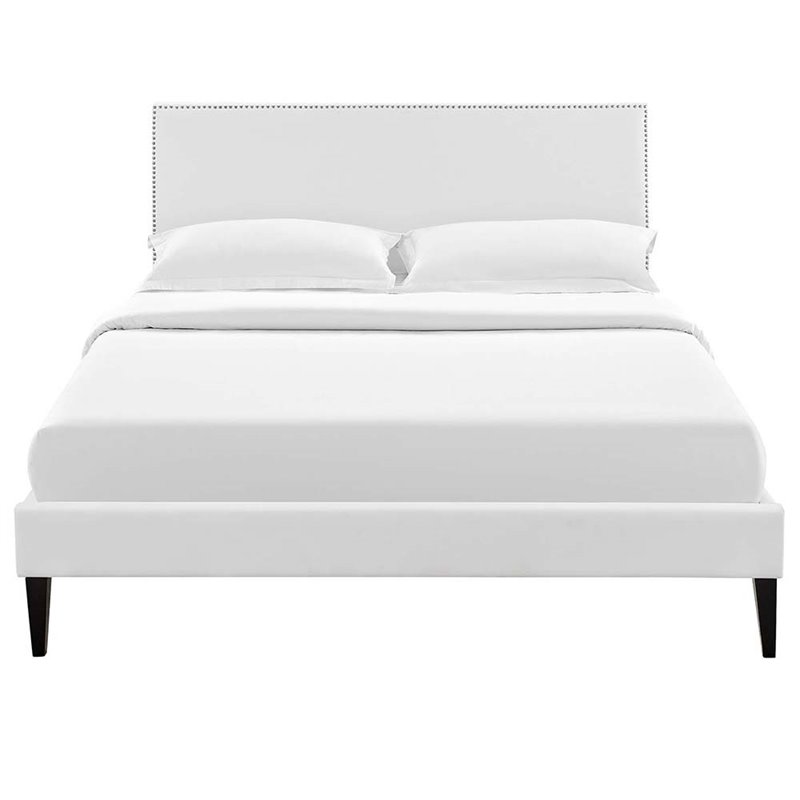 Macie Vinyl Full Platform Bed with Squared Tapered Legs in White