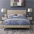 Macie Fabric Queen Platform Bed with Round Splayed Legs in Beige