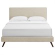 Macie Fabric Queen Platform Bed with Round Splayed Legs in Beige