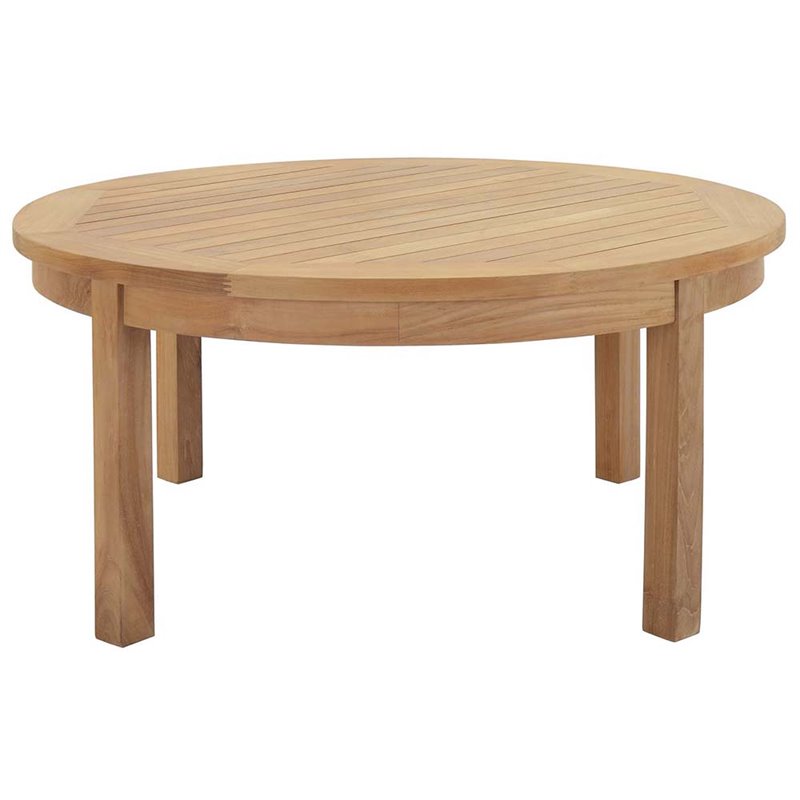 Modway Marina Modern Wood 3-Piece Teak Conversation Set in Natural/Gray