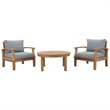 Modway Marina Modern Wood 3-Piece Teak Conversation Set in Natural/Gray