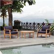 Modway Marina Modern Wood 3-Piece Teak Conversation Set in Natural/Navy