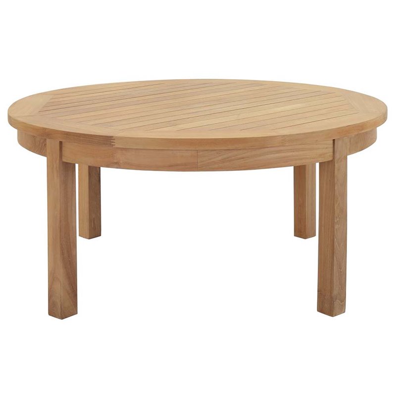 Modway Marina Modern Wood 3-Piece Teak Conversation Set in Natural/Navy
