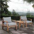 Modway Marina Modern Wood 3-Piece Conversation Set in Natural/Gray