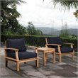 Modway Marina Modern Wood 3-Piece Conversation Set in Natural/Navy