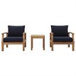 Modway Marina Modern Wood 3-Piece Conversation Set in Natural/Navy