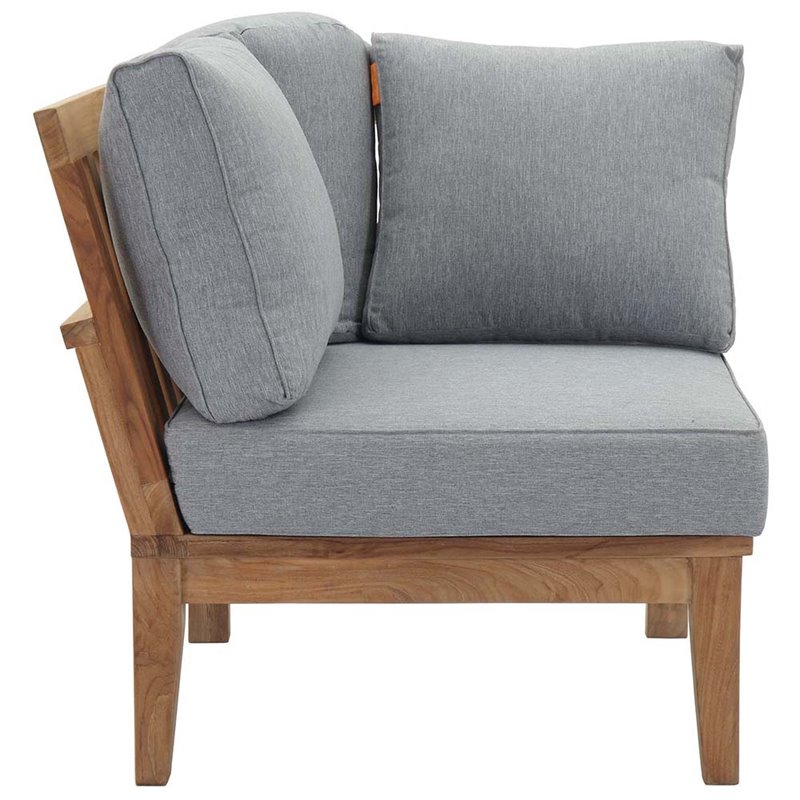 Modway Marina 3-Piece Solid Teak Wood Patio Sofa Sectional Set in Natural/Gray