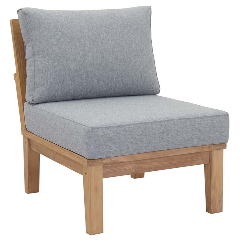 Modway Marina 3-Piece Solid Teak Wood Patio Sofa Sectional Set in Natural/Gray