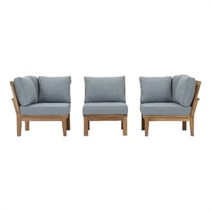 Modway Marina 3-Piece Solid Teak Wood Patio Sofa Sectional Set in Natural/Gray
