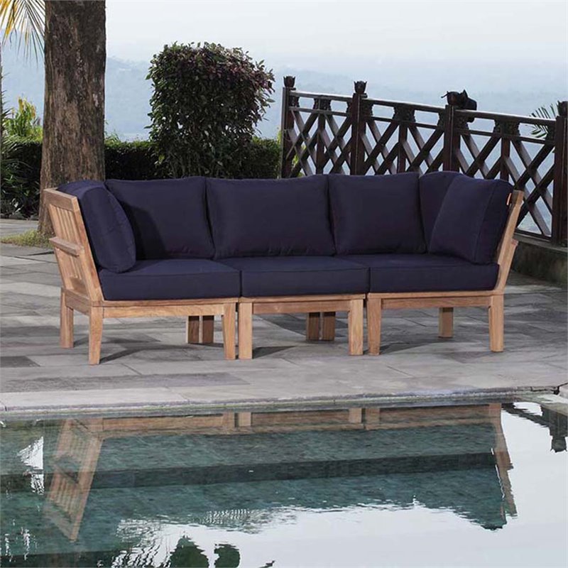Marina 3 Piece Outdoor Patio Teak Set in Natural Navy
