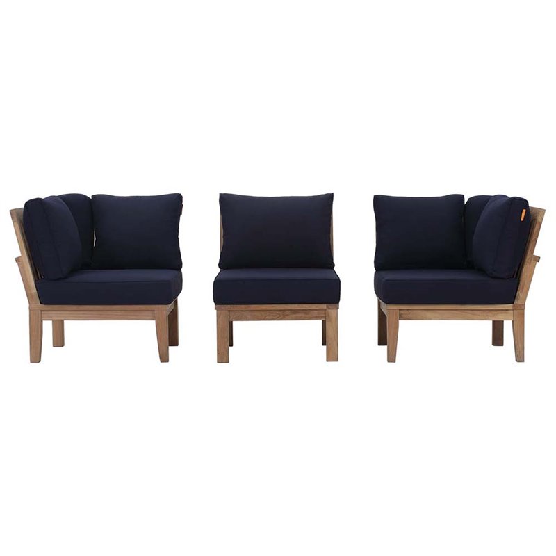 Marina 3 Piece Outdoor Patio Teak Set in Natural Navy