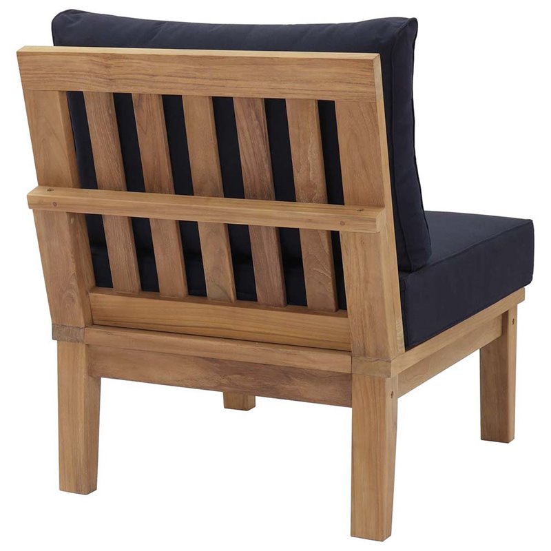 Modway Marina Modern Wood Outdoor Teak Armless Chair in Natural/Navy