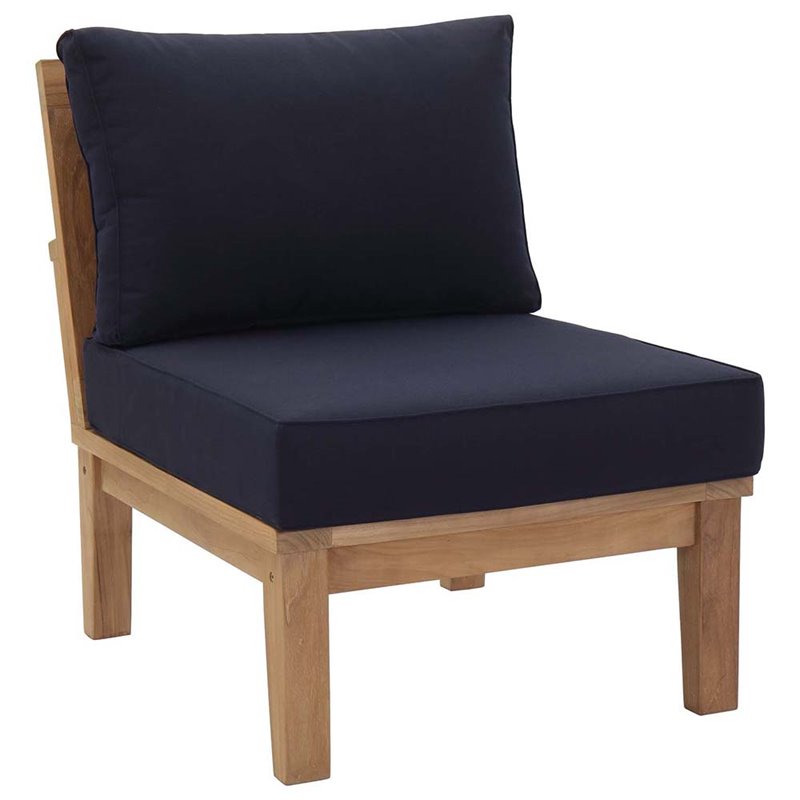 Modway Marina Modern Wood Outdoor Teak Armless Chair in Natural/Navy