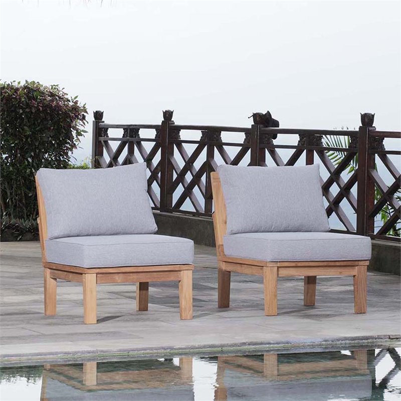 Modway Marina 2-Piece Teak Wood Patio Sofa Sectional Set in Natural/Gray