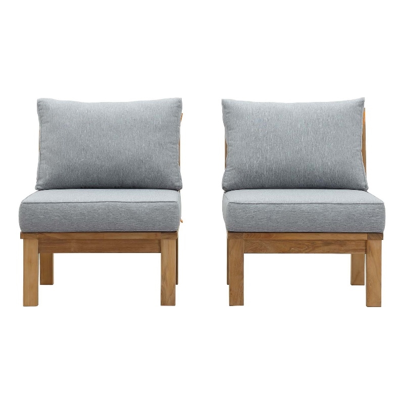 Modway Marina 2-Piece Teak Wood Patio Sofa Sectional Set in Natural/Gray