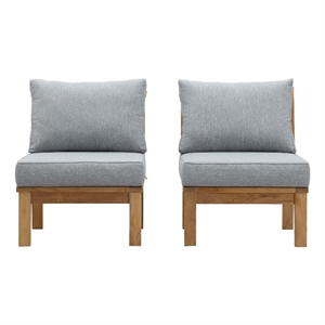 Modway Marina 2-Piece Teak Wood Patio Sofa Sectional Set in Natural/Gray
