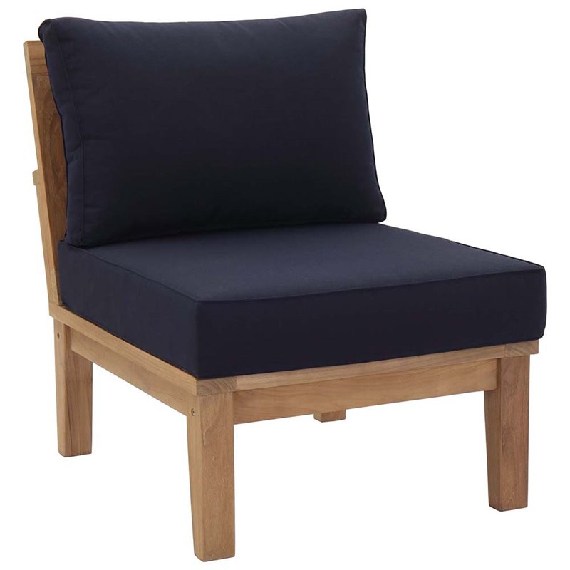 Modway Marina 2-Piece Solid Teak Wood Patio Sofa Sectional Set in Natural/Navy