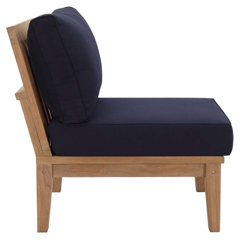 Modway Marina 2-Piece Solid Teak Wood Patio Sofa Sectional Set in Natural/Navy