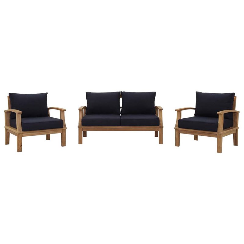 Marina 3 Piece Outdoor Patio Teak Set in Natural Navy