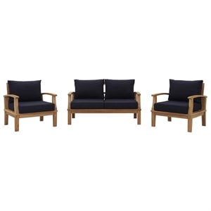 Marina 3 Piece Outdoor Patio Teak Set in Natural Navy
