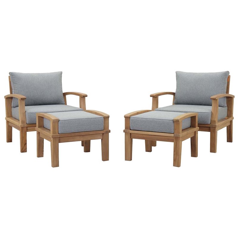 Marina 4 Piece Outdoor Patio Teak Set in Natural Gray