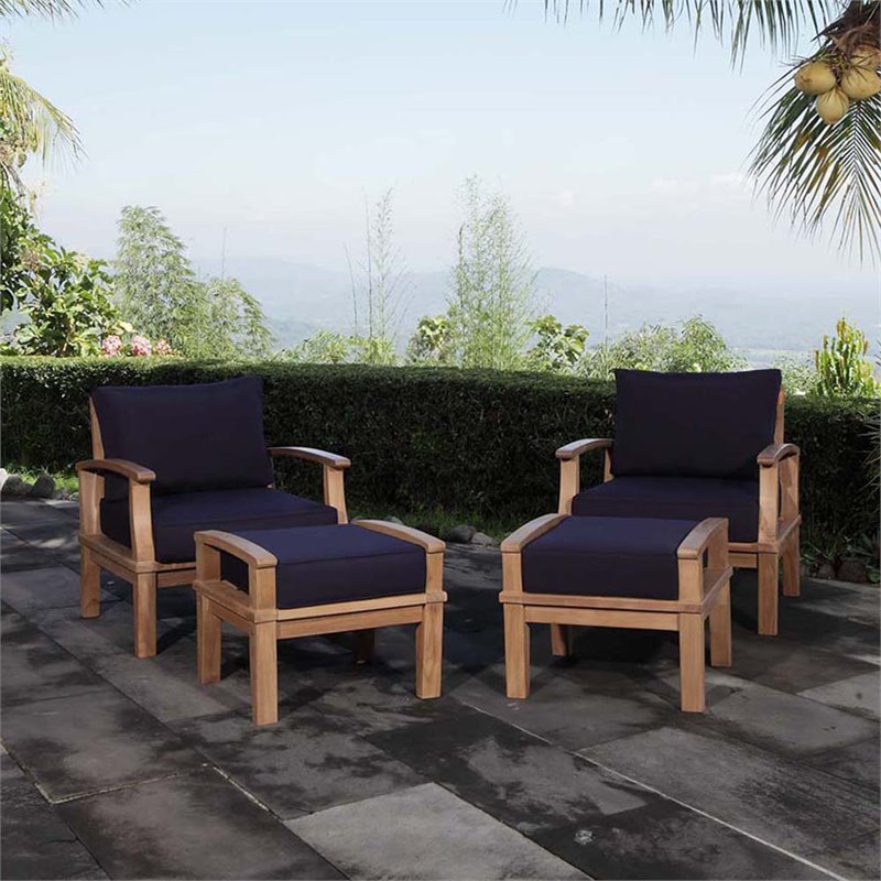 Marina 4 Piece Outdoor Patio Teak Set in Natural Navy