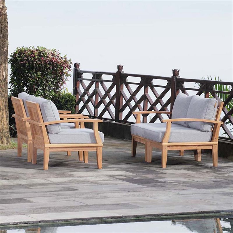 Modway Marina 4 Piece Patio Sofa Set in Natural and Gray