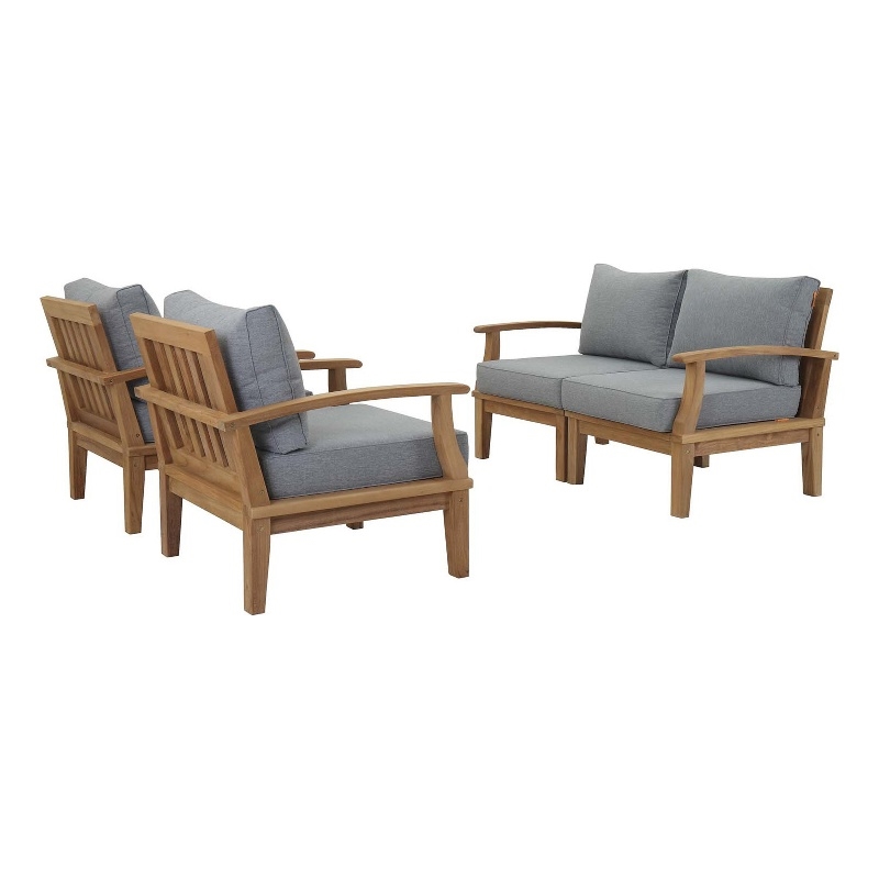 Modway Marina 4 Piece Patio Sofa Set in Natural and Gray